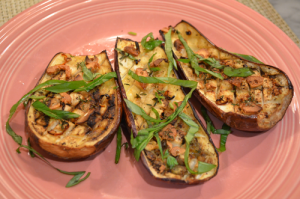 Oven-Roasted Eggplants with garlic and chili