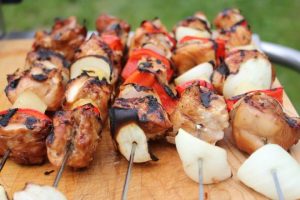 Polynesian Chicken Kabobs & Grilled Broccoli salad